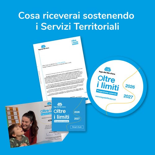 L'immagine mostra i materiali che riceve come riconoscimento l'azienda che sceglie di sostenerei Servizi Territoriali della Lega del Filo d'Oro - attestato, lettera, banner sito... 15
