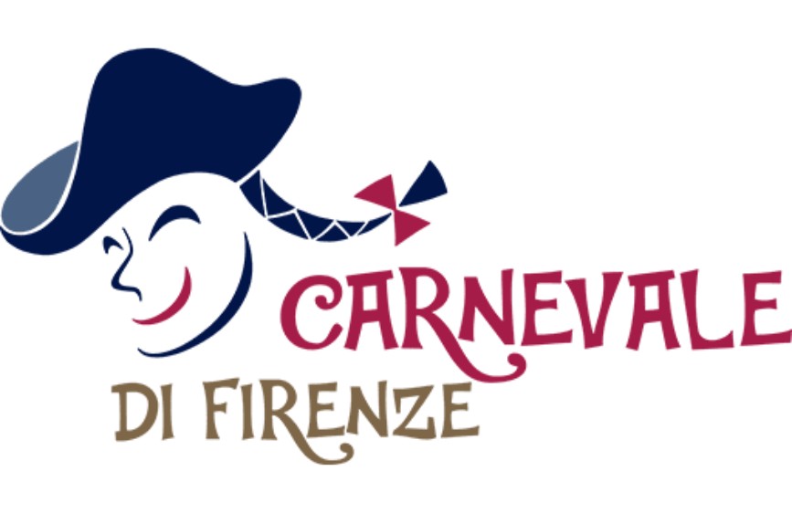 Logo del Carnevale di Firenze con volto stilizzato sorridente di Arlecchino 