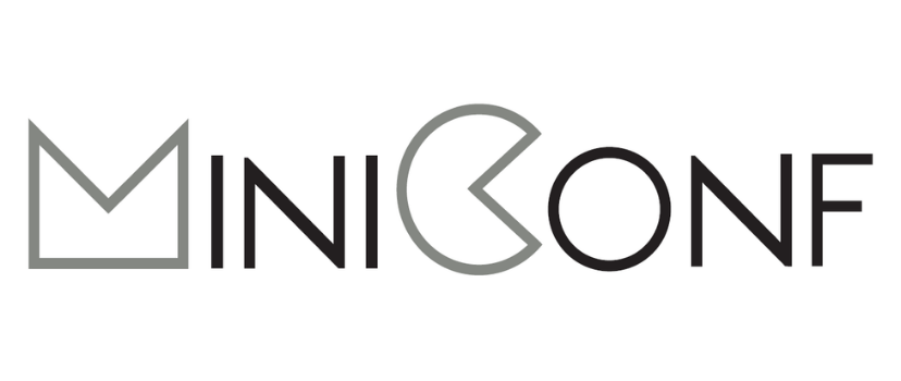 Logo Azienda abbigliamento Miniconf per partnership con Fondazione Lega del Filo d'Oro (scritta grigia e nera su sfondo bianco)