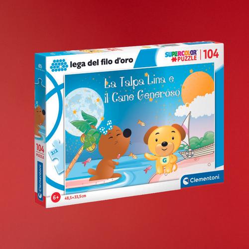 Puzzle regalo di natale per i più piccini. sorprendili con la solidarietà a natale o per il loro compleanno. 104 pezzi. lega del filo d'Oro 5