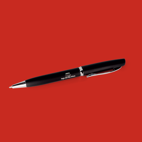 Penna soft-touch nera con logo Lega del Filo d'Oro argentato
