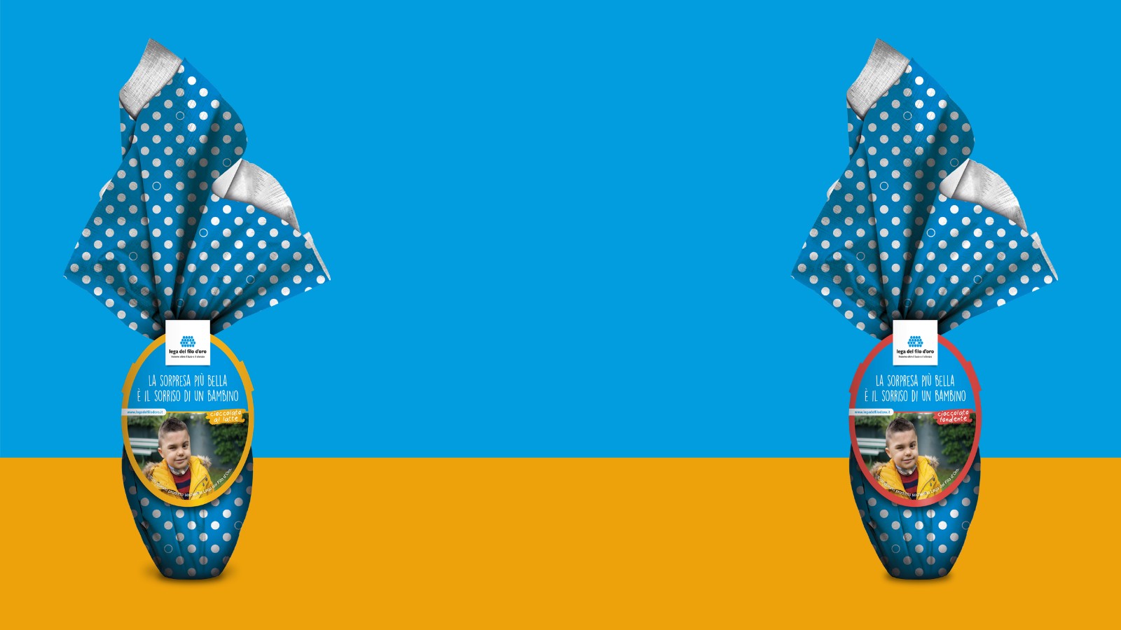 Giammarini, nota azienda dolciaria marchigiana ha realizzato delle uova di cioccolato il cui ricavato è andato a sostegno delle attività della Lega del Filo d'Oro. Nella foto vediamo 2 uova di Pasqua, una fondente e una al latte