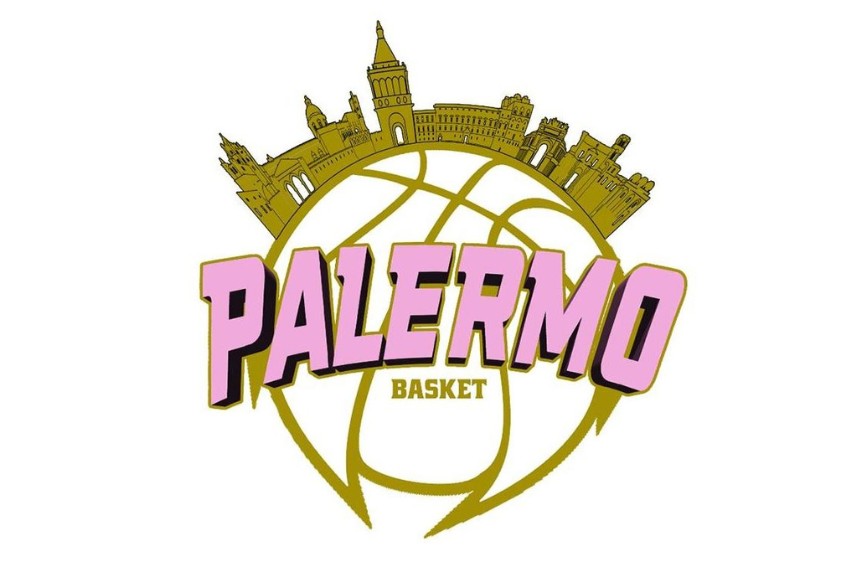Il logo raffigura un pallone da basket stilizzato in oro, con in primo piano la scritta "PALERMO" in caratteri grandi, rosa con bordo nero, e la parola "BASKET" in piccolo, color oro. Sopra il pallone, è disegnato lo skyline dei monumenti simbolo della città di Palermo, in stile silhouette dorata: tra questi si riconoscono torri, cupole e campanili che rappresentano l’identità storica e architettonica della città.