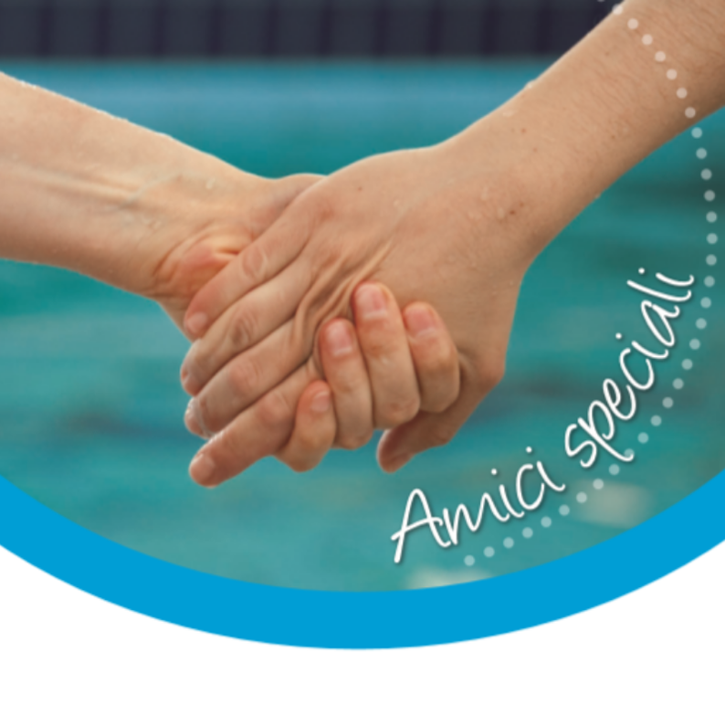 Due mani si stringono in simbolo di unione e solidarietà, sopra la scritta Amici speciali. 