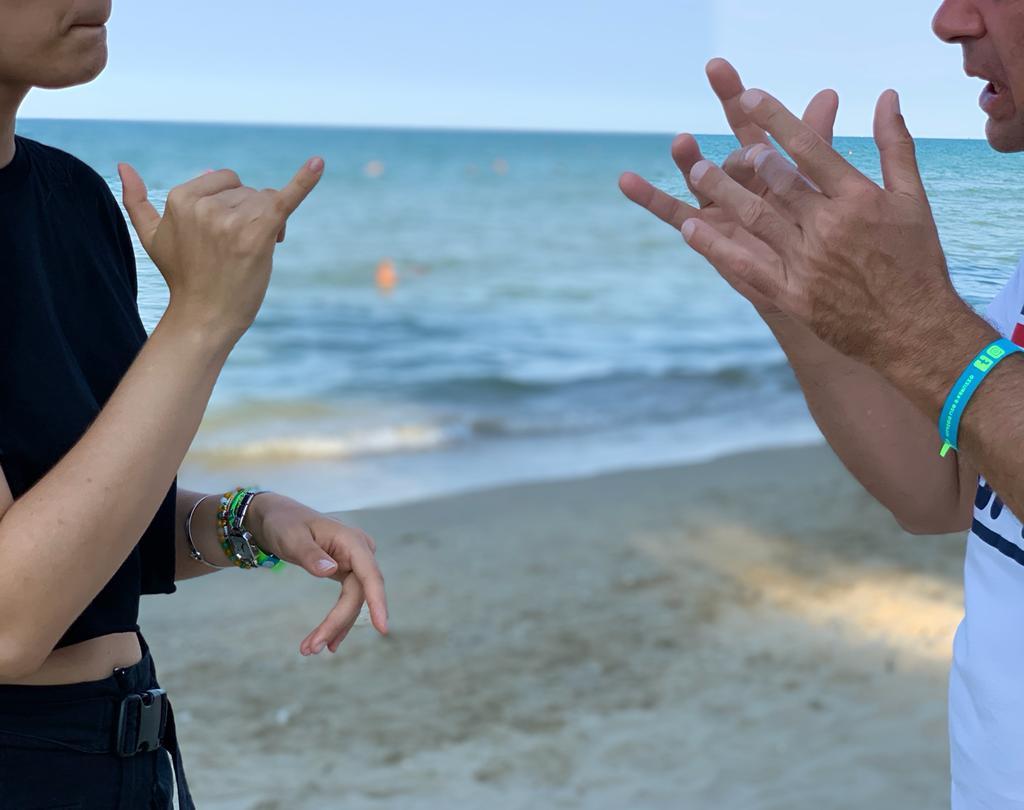 Mani che comunicano con il linguaggio dei segni.