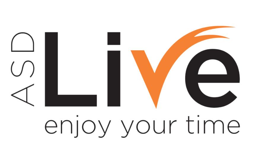 Logo di ASD Live con scritta "Live" in caratteri moderni, la lettera "V" stilizzata in arancione con una forma dinamica, e il motto "enjoy your time" in basso. 