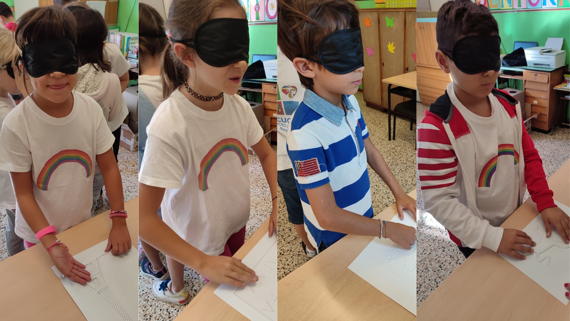 Alunni mentre fanno gioco sensoriale per conoscere la sordocecità