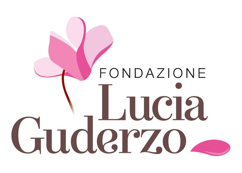 Logo della Fondazione Lucia Guderzo, che riporta il nome stesso della Fondazione con un fuore rosa.