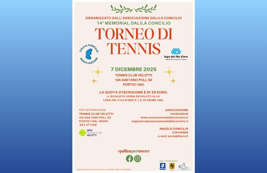 Locandina torneo tennis con loghi Ass. Dalila Concilio e logo Lega del Filo d'Oro