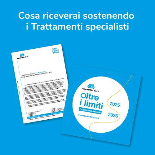 L'immagine mostra i materiali che riceve come riconoscimento l'azienda che sceglie di sostenere i Trattamenti Specialistici della Lega del Filo d'Oro - lettera di ringraziamento, vetrofania adesiva... 19