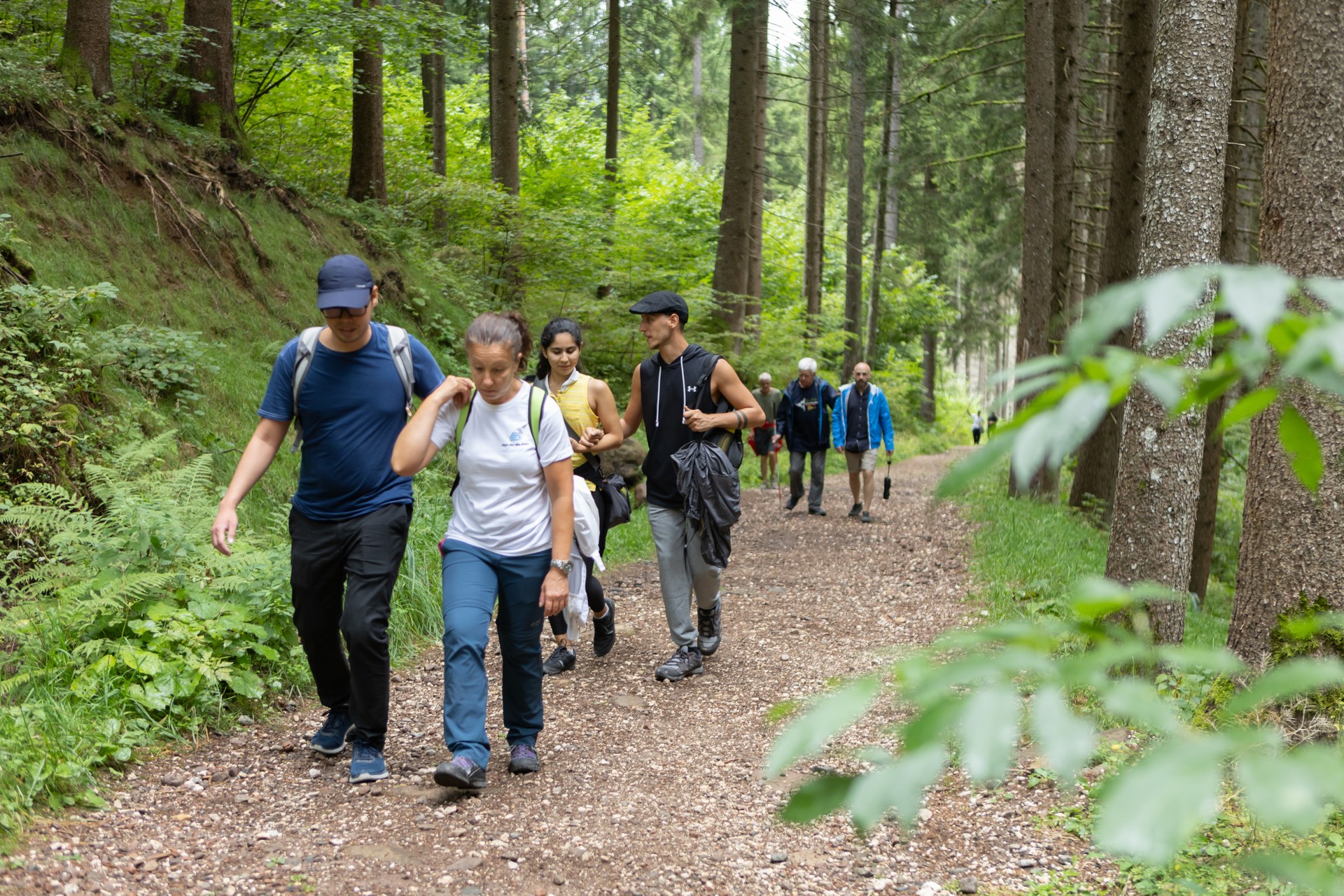Gruppo di volontari e persone sordocieche durante la loro passeggiata in montagna al Soggiorno Estivo che si è tenuto ad Agosto 2025