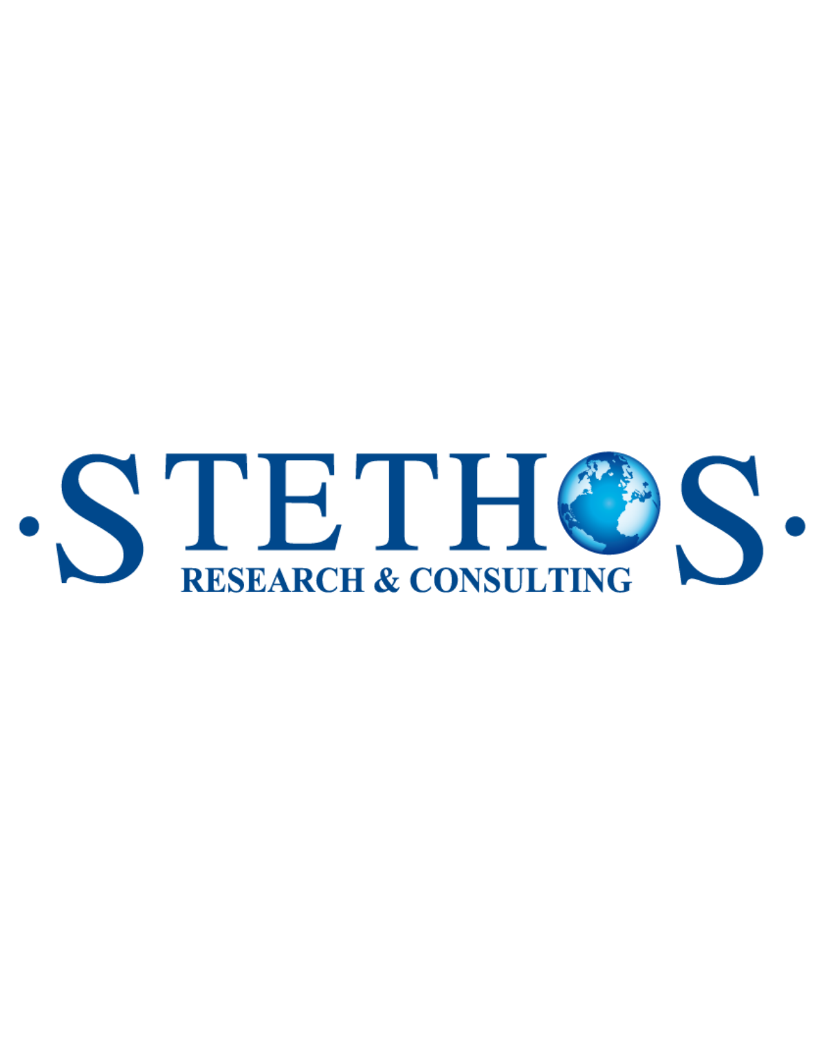 Logo Stethos su sfondo nero con scritte in azzurro.
