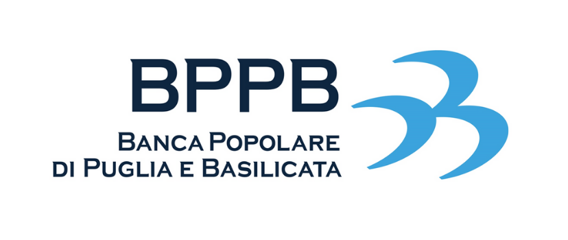 Logo della Banca Popolare di Puglia e Basilicata su sfondo bianco. Le scritte sono blu scuro e celeste.