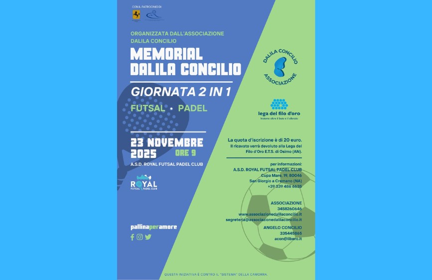 Locandina Concilio evento futsal padel 23 novembre 2025
