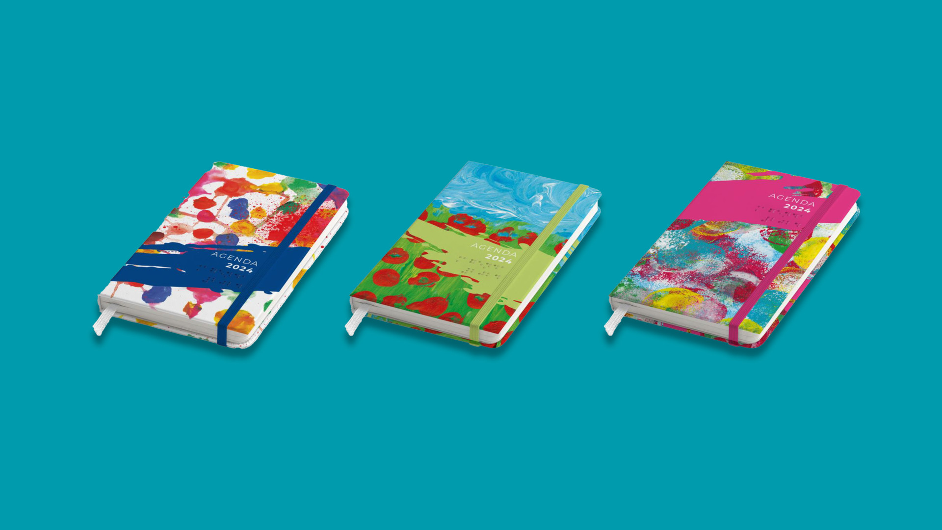 Agende della catena Tigotà per la Lega del Filo d'Oro su fondo azzurro