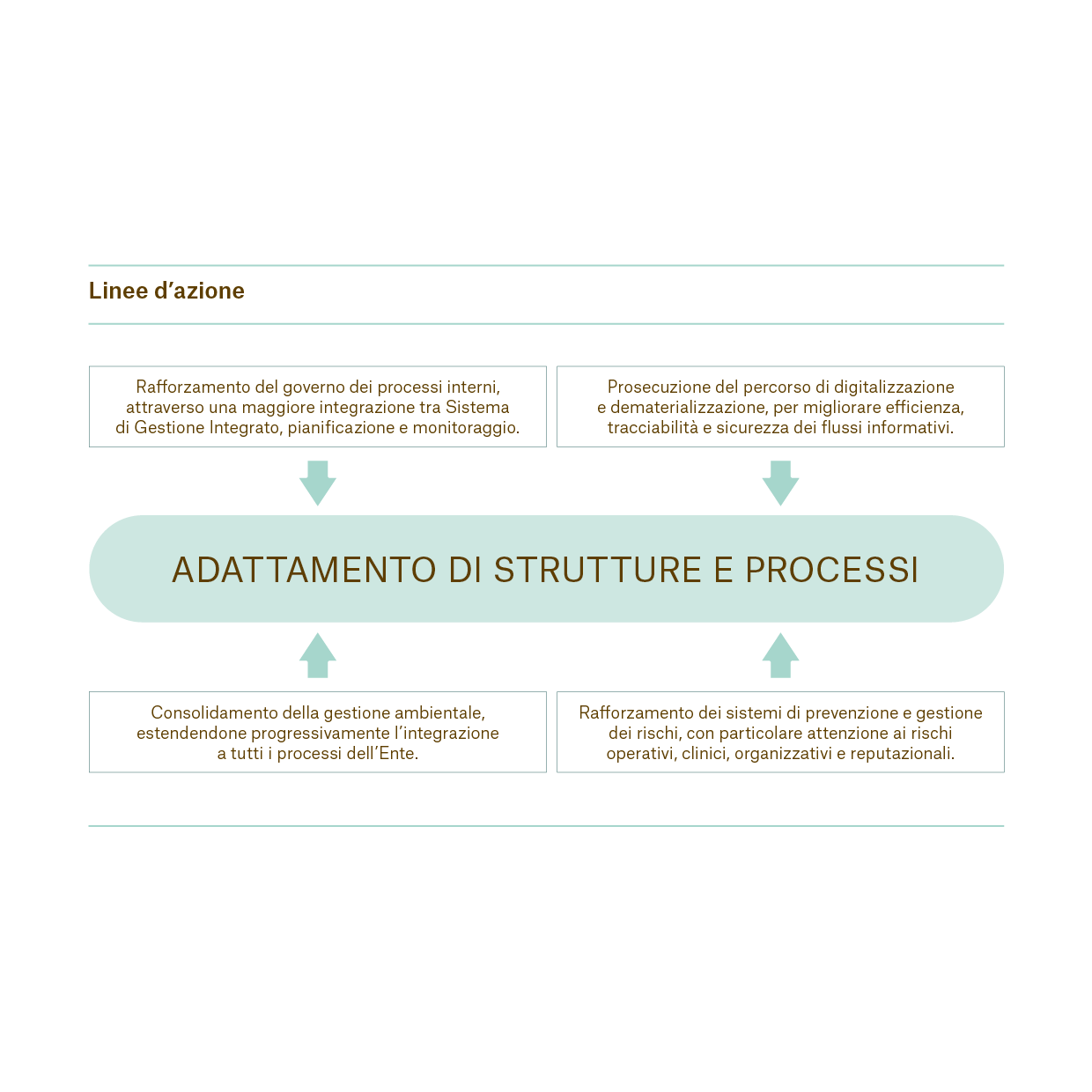 In questo grafico si evidenziano le linee d'azione per l'adattamento delle strutture e dei processi