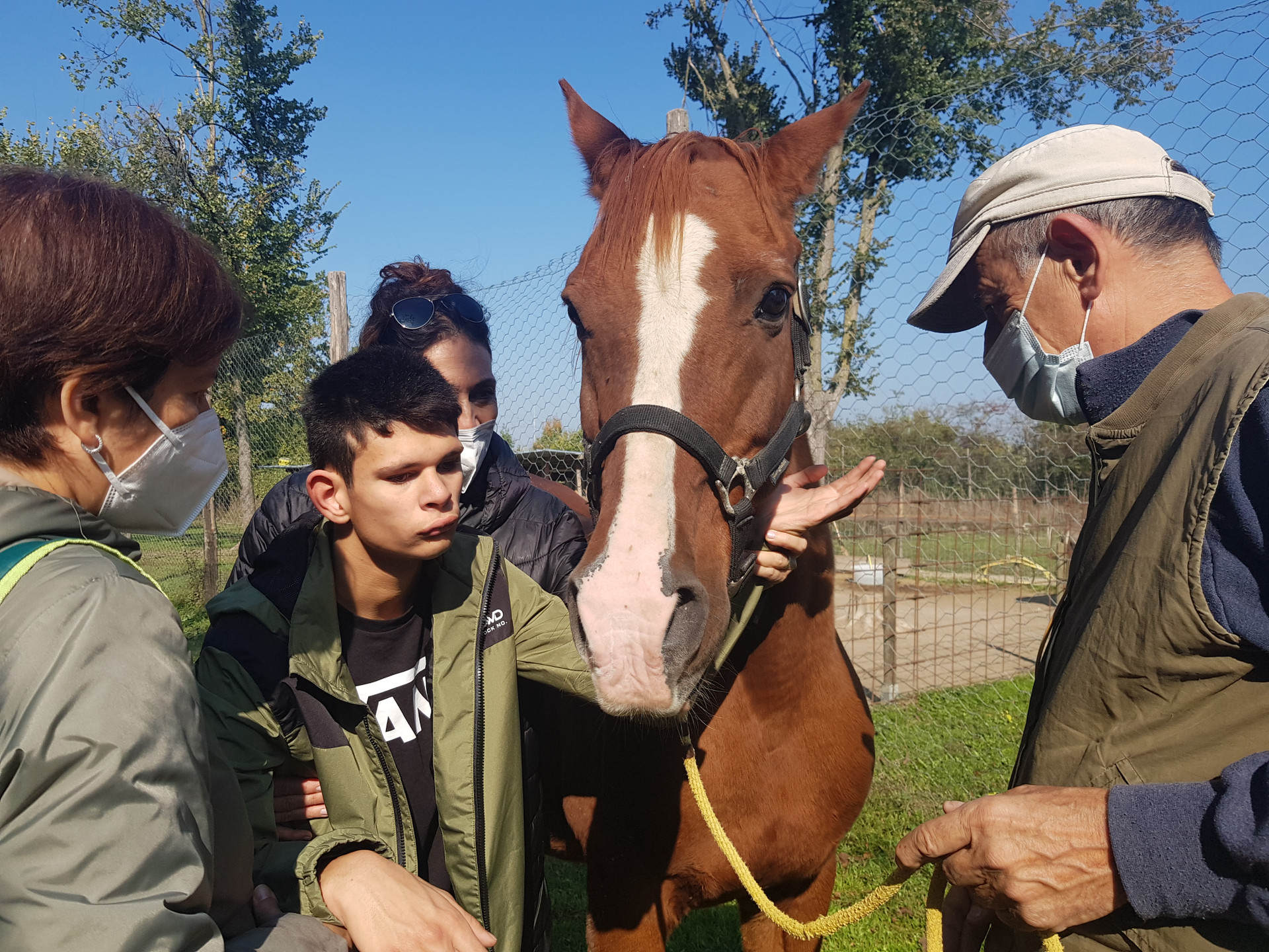 Un giovane utente della sede di Modena accarezza un cavallo