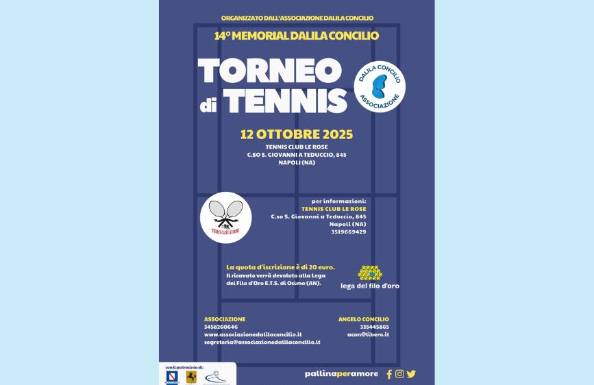 Locandina torneo di tennis organizzato dall'Associazione Dalila Concilio