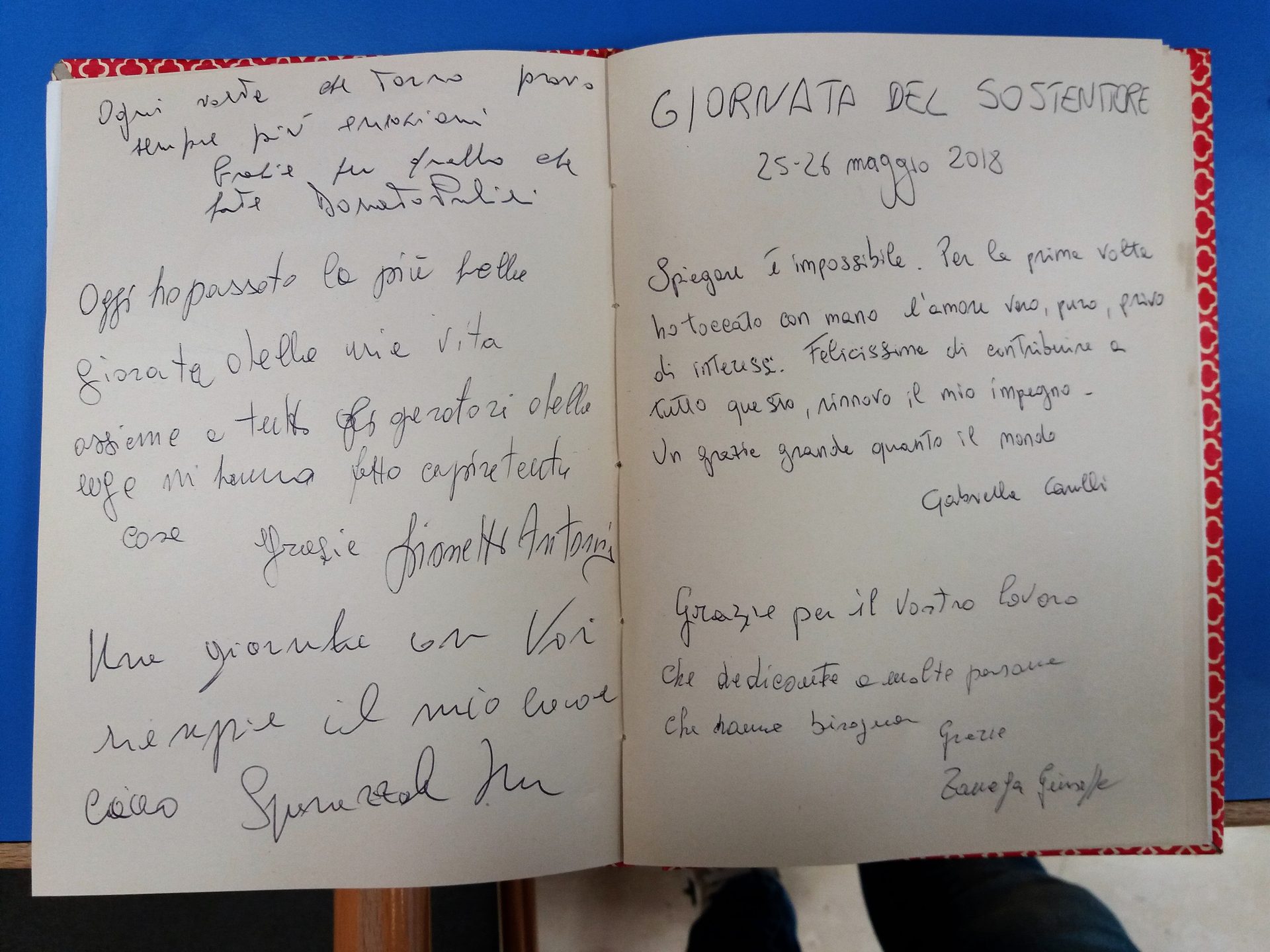 Giornata del Sostenitore - Quaderno con le testimonianze emozionate di alcuni sostenitori