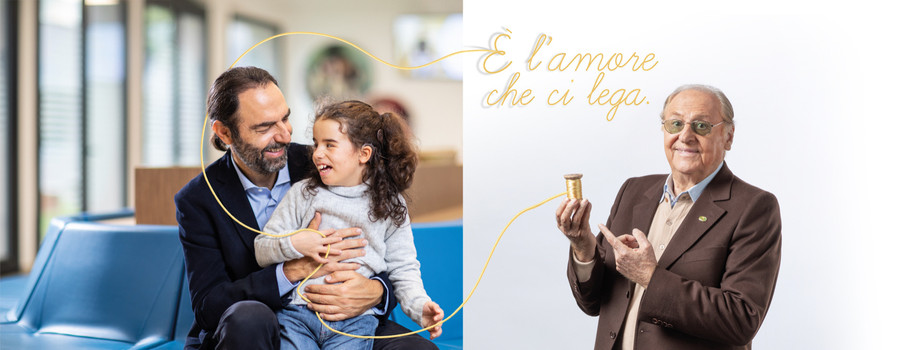 I testimonial della Lega Arbore e Marcorè e la piccola Sofia sono i protagonisti di un'immagine dal titolo "è l'amore che ci lega"