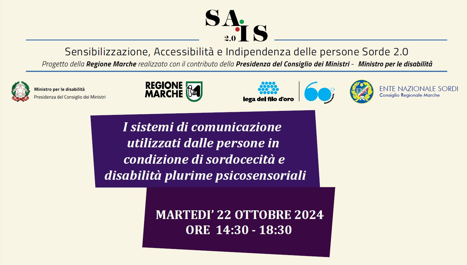 Locandina per il Workshop online "I sistemi di comunicazione utilizzati dalle persone in condizione di sordocecità e disabilità plurime psicosensoriali"