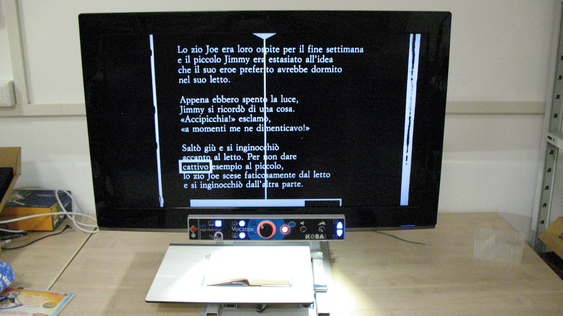 Dettaglio di uno schermo di computer con contrasto aumentato e ingranditore per persone con residuo visivo