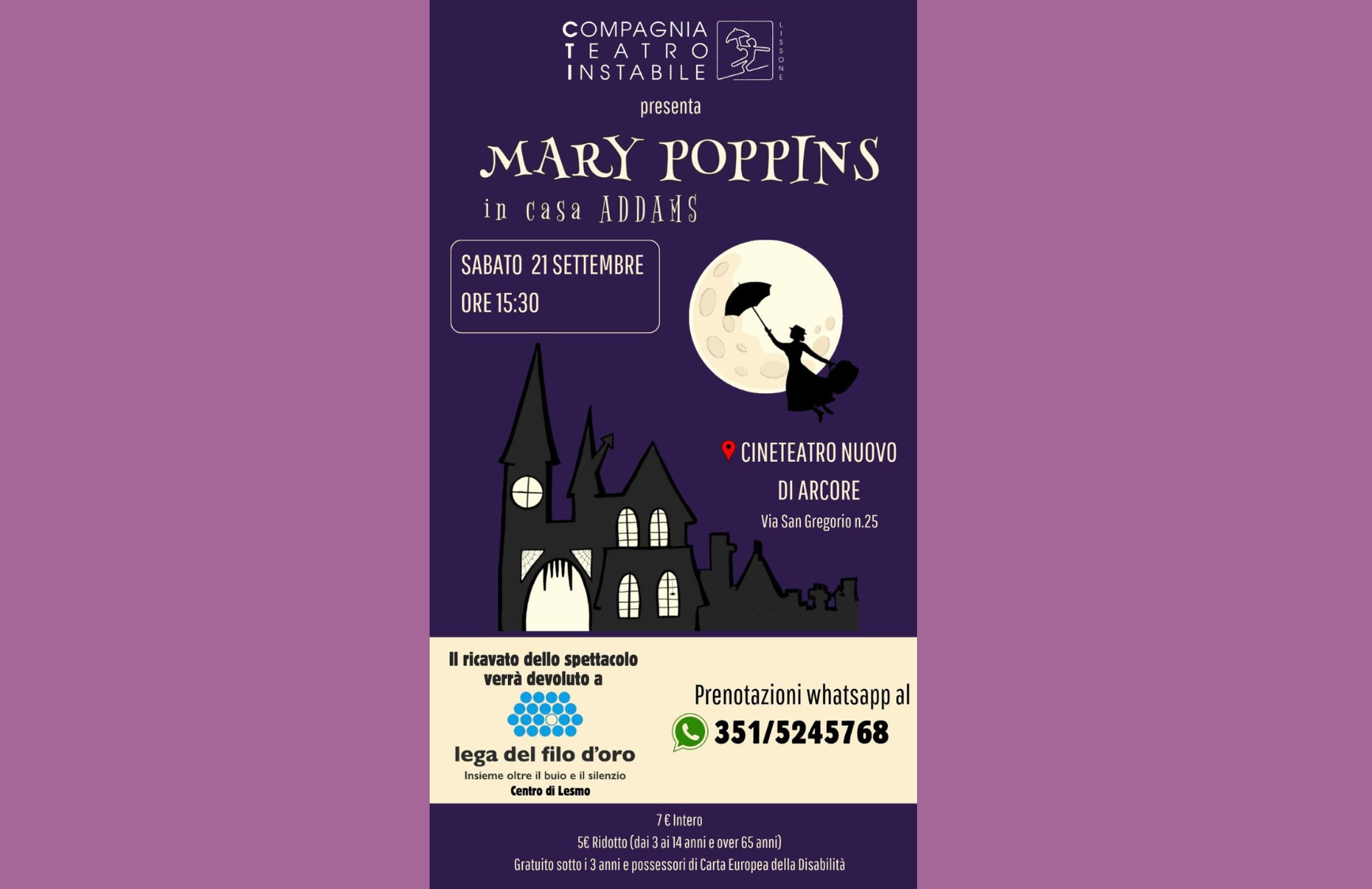 Locandina spettacolo teatrale Mary Poppins in casa Addams