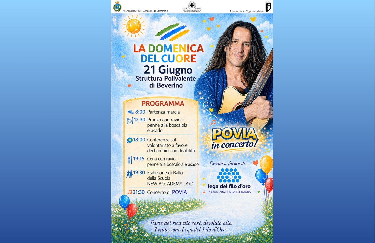 Locandina evento con foto del cantante Povia