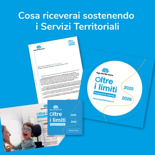 L'immagine mostra i materiali che riceve come riconoscimento l'azienda che sceglie di sostenerei Servizi Territoriali della Lega del Filo d'Oro - attestato, lettera, banner sito... 21