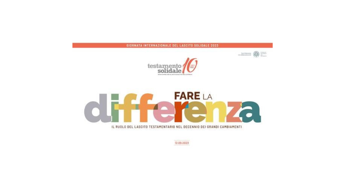 Grafica ufficiale per la Giornata Nazionale del Testamento Solidale. Al centro dell’immagine spicca il claim “Fare la differenza”