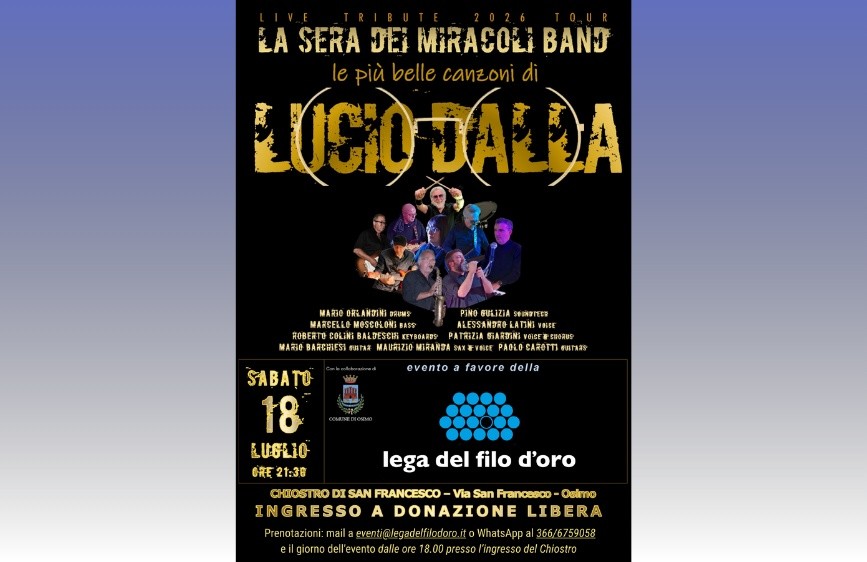 Locandina concerto con al centro foto di gruppo dei componenti 
