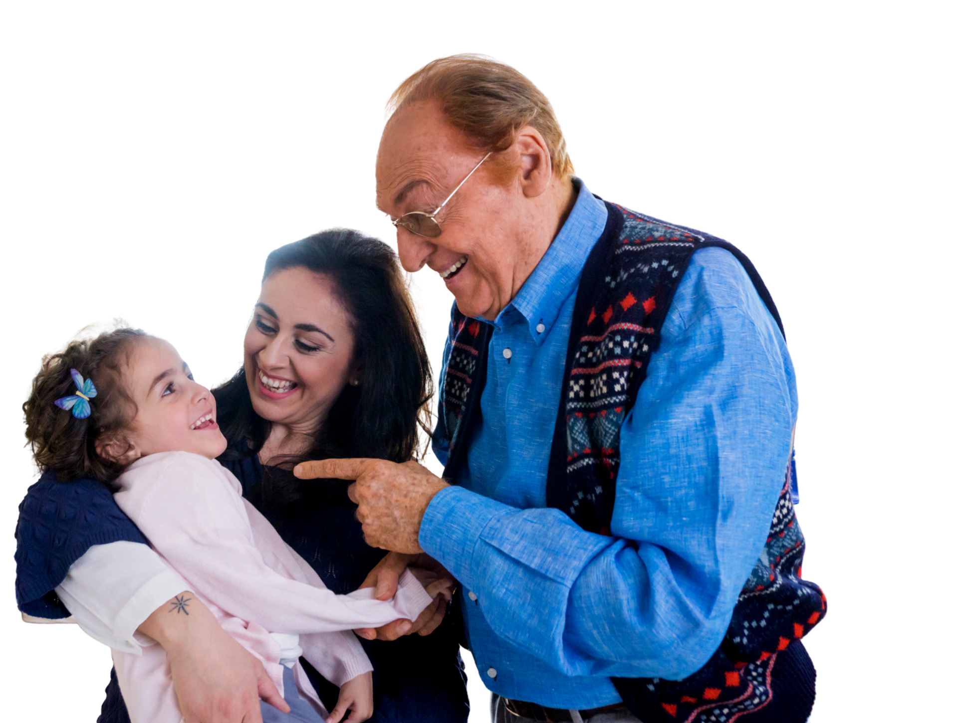 Foto di gruppo di Renzo Arbore con Sofia e la sua mamma