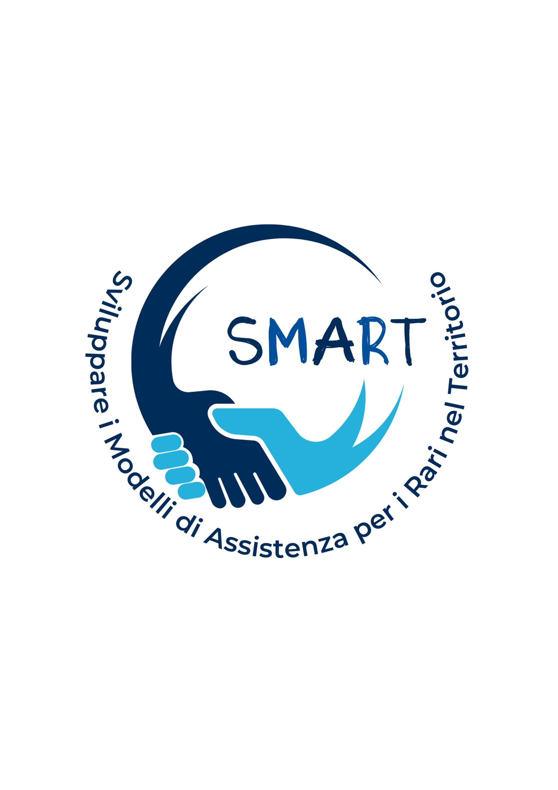 Logo SMART-Sviluppare i Modelli di Assistenza per i Rari nel Territorio. Il Logo raffigura due mani che si stringono