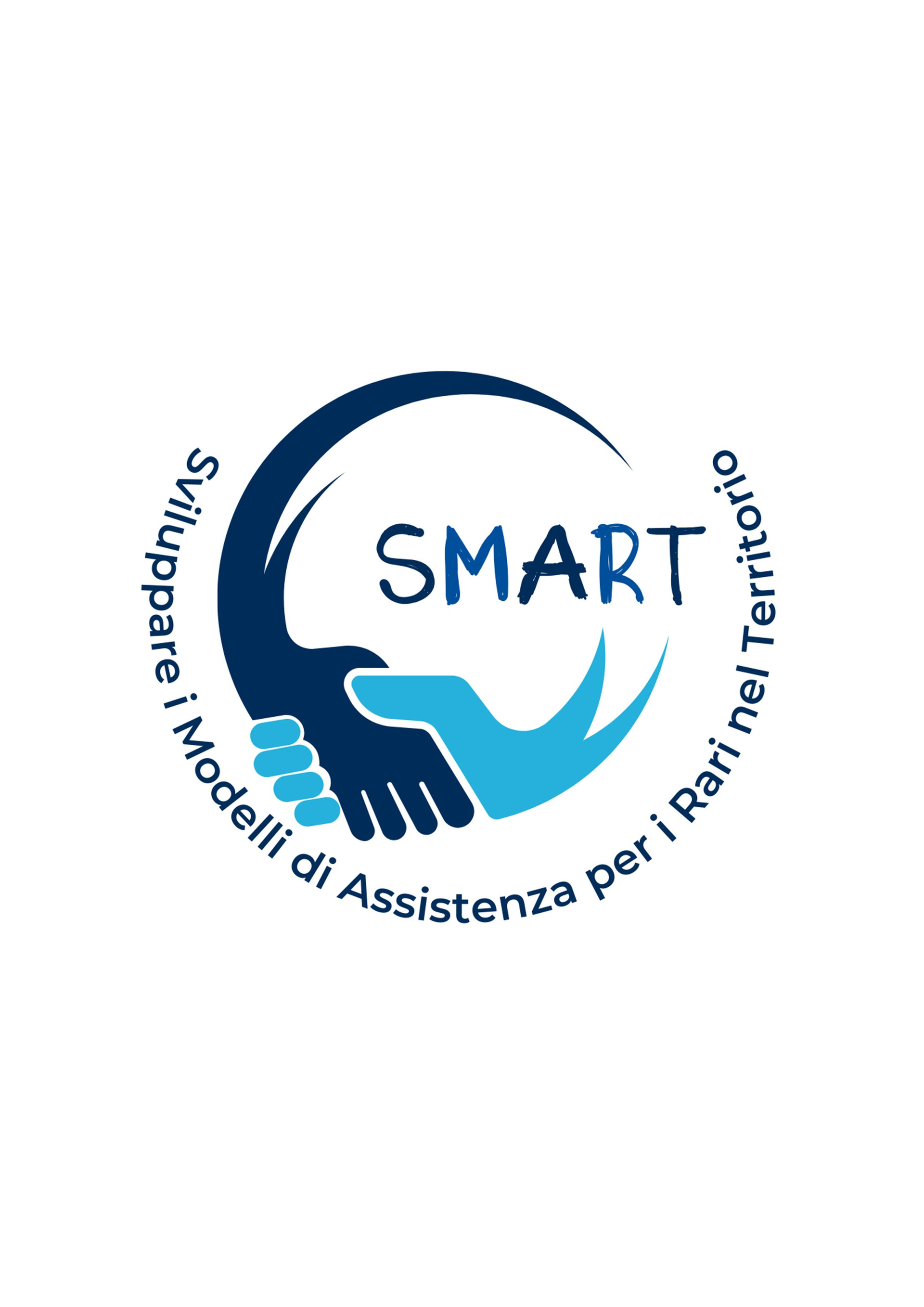 Logo SMART-Sviluppare i Modelli di Assistenza per i Rari nel Territorio. Il Logo raffigura due mani che si stringono
